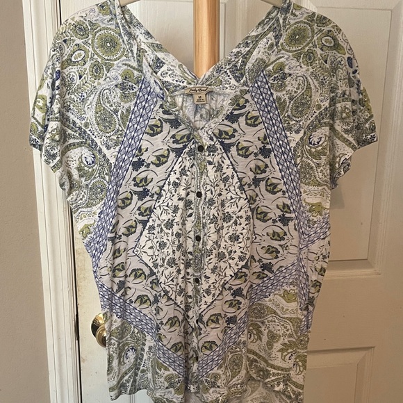Lucky Brand Tops - Lucky Brand Paisley V-Neck Top - Green and Blue
